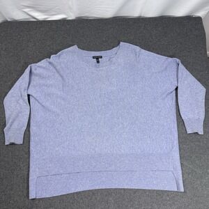 Eileen Fisher Cashmere Sweater Womens L Blue Boxy Crewneck Pullover
